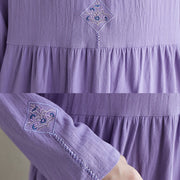 Buddha Stones Fall Ethnic Embroidery Cotton Linen Midi Dress With Pockets - image 17