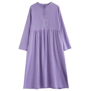 Buddha Stones Fall Ethnic Embroidery Cotton Linen Midi Dress With Pockets - image 20