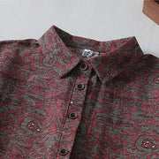 Buddha Stones Brown Retro Printing Floral Pattern Lapel Cotton Linen Midi Dress With Pockets - image 3