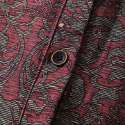 Buddha Stones Brown Retro Printing Floral Pattern Lapel Cotton Linen Midi Dress With Pockets - image 7
