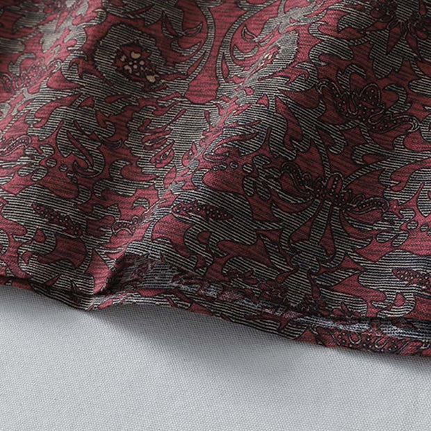 Buddha Stones Brown Retro Printing Floral Pattern Lapel Cotton Linen Midi Dress With Pockets - image 11