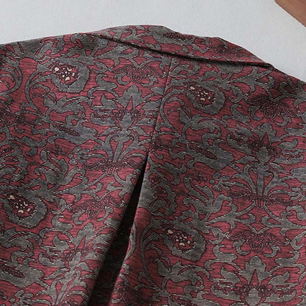 Buddha Stones Brown Retro Printing Floral Pattern Lapel Cotton Linen Midi Dress With Pockets - image 5
