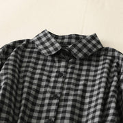 Buddha Stones Black Lace-Up Design Plaid Lapel Cotton Linen Midi Dress With Pockets - image 3