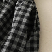 Buddha Stones Black Lace-Up Design Plaid Lapel Cotton Linen Midi Dress With Pockets - image 8