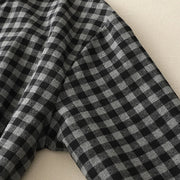 Buddha Stones Black Lace-Up Design Plaid Lapel Cotton Linen Midi Dress With Pockets - image 9