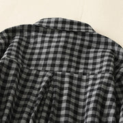 Buddha Stones Black Lace-Up Design Plaid Lapel Cotton Linen Midi Dress With Pockets - image 4