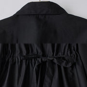 Buddha Stones Printing Irregular Lines Back Lace-up Design Lapel Cotton Midi Dress With Pockets - image 4
