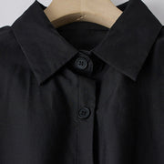 Buddha Stones Printing Irregular Lines Back Lace-up Design Lapel Cotton Midi Dress With Pockets - image 3