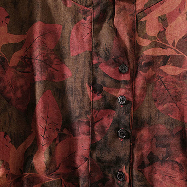 Buddha Stones Casual Printing Drawstring Chinese Frog-Button Cotton Linen Midi Dress With Pockets - image 14