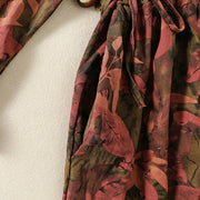 Buddha Stones Casual Printing Drawstring Chinese Frog-Button Cotton Linen Midi Dress With Pockets - image 16
