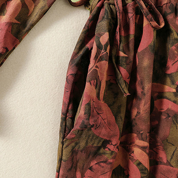 Buddha Stones Casual Printing Drawstring Chinese Frog-Button Cotton Linen Midi Dress With Pockets - image 16
