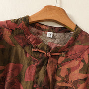 Buddha Stones Casual Printing Drawstring Chinese Frog-Button Cotton Linen Midi Dress With Pockets - image 11