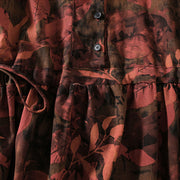 Buddha Stones Casual Printing Drawstring Chinese Frog-Button Cotton Linen Midi Dress With Pockets - image 13