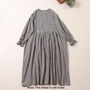 Buddha Stones Casual Plaid Simple Buttons Ruffled Design Cotton Linen Midi Dress With Pockets - image 8