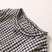 Buddha Stones Casual Plaid Simple Buttons Ruffled Design Cotton Linen Midi Dress With Pockets - image 12