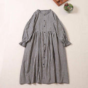 Buddha Stones Casual Plaid Simple Buttons Ruffled Design Cotton Linen Midi Dress With Pockets - Black DarkGreen Plaid - US8-10，UK/AU12-14，EU40-42 (2XL) - image 7