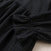 Buddha Stones Casual Plaid Simple Buttons Ruffled Design Cotton Linen Midi Dress With Pockets - image 6