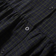 Buddha Stones Casual Plaid Simple Buttons Ruffled Design Cotton Linen Midi Dress With Pockets - image 3