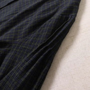 Buddha Stones Casual Plaid Simple Buttons Ruffled Design Cotton Linen Midi Dress With Pockets - image 5
