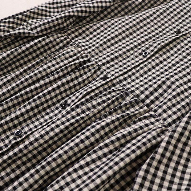 Buddha Stones Casual Plaid Simple Buttons Ruffled Design Cotton Linen Midi Dress With Pockets - image 15