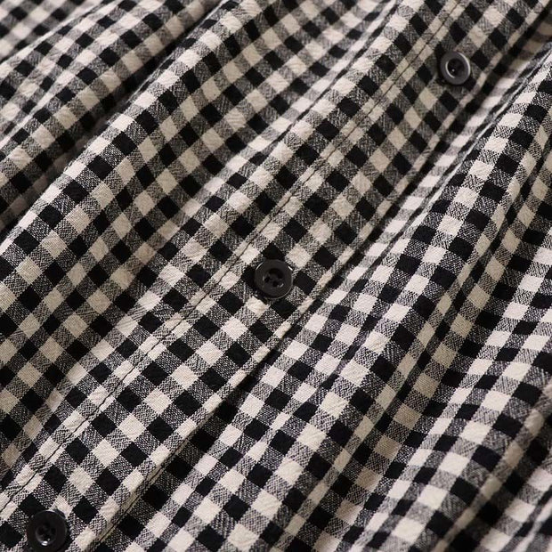 Buddha Stones Casual Plaid Simple Buttons Ruffled Design Cotton Linen Midi Dress With Pockets - image 16