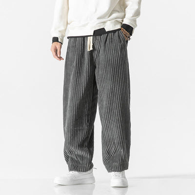 Buddha Stones Retro Winter Solid Color Men's Drawstring Corduroy Harem Pants With Pockets - Gray - US/UK/AU46，EU56 (5XL) - image 1