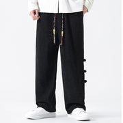 Buddha Stones Plain Drawstring Chinese Frog-Button Design Men's Corduroy Pants With Pockets - image 18