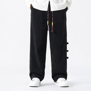 Buddha Stones Plain Drawstring Chinese Frog-Button Design Men's Corduroy Pants With Pockets - image 13