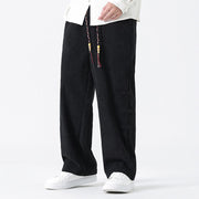 Buddha Stones Plain Drawstring Chinese Frog-Button Design Men's Corduroy Pants With Pockets - image 16