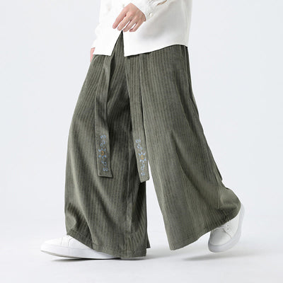 Buddha Stones Casual Embroidery Drawstring Design Men's Corduroy Wide Leg Pants With Pockets - DarkSeaGreen - US/UK/AU50，EU60 (5XL) - image 1