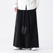 Buddha Stones Casual Embroidery Drawstring Design Men's Corduroy Wide Leg Pants With Pockets - Black - US/UK/AU50，EU60 (5XL) - image 13