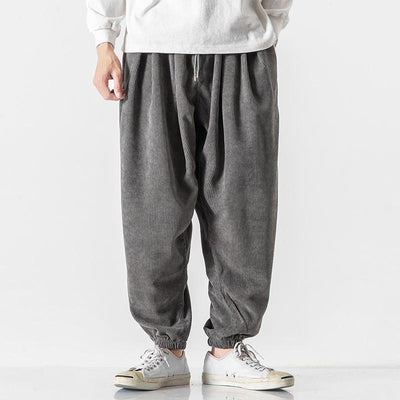 Buddha Stones Casual Pure Color Men's Drawstring Corduroy Harem Ankle-Length Pants With Pockets - DarkGray - US/UK/AU46，EU56 (5XL) - image 1