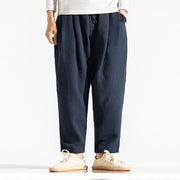 Buddha Stones Casual Pure Color Men's Jacquard Cotton Linen Harem Pants With Pockets - image 18