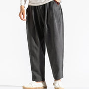 Buddha Stones Casual Pure Color Men's Jacquard Cotton Linen Harem Pants With Pockets - image 10