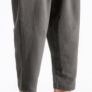 Buddha Stones Casual Pure Color Men's Jacquard Cotton Linen Harem Pants With Pockets - image 14
