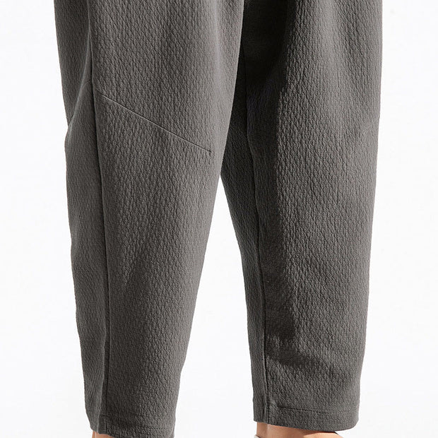 Buddha Stones Casual Pure Color Men's Jacquard Cotton Linen Harem Pants With Pockets - image 14