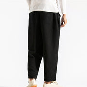 Buddha Stones Casual Pure Color Men's Jacquard Cotton Linen Harem Pants With Pockets - image 26