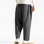 Buddha Stones Casual Pure Color Men's Jacquard Cotton Linen Harem Pants With Pockets - image 12