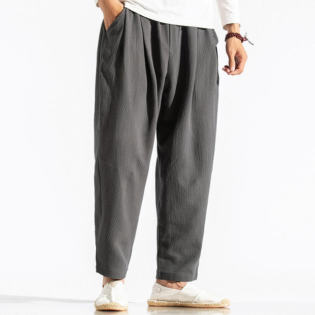 Buddha Stones Casual Pure Color Men's Jacquard Cotton Linen Harem Pants With Pockets - Gray - US/UK/AU48，EU58(5XL) - image 7