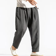 Buddha Stones Casual Pure Color Men's Jacquard Cotton Linen Harem Pants With Pockets - image 11