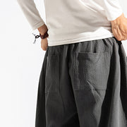 Buddha Stones Casual Pure Color Men's Jacquard Cotton Linen Harem Pants With Pockets - image 13