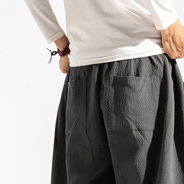 Buddha Stones Casual Pure Color Men's Jacquard Cotton Linen Harem Pants With Pockets - image 13