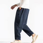 Buddha Stones Casual Pure Color Men's Jacquard Cotton Linen Harem Pants With Pockets - image 19