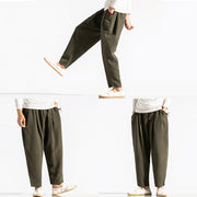 Buddha Stones Casual Pure Color Men's Jacquard Cotton Linen Harem Pants With Pockets - image 6