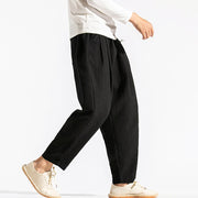 Buddha Stones Casual Pure Color Men's Jacquard Cotton Linen Harem Pants With Pockets - image 25