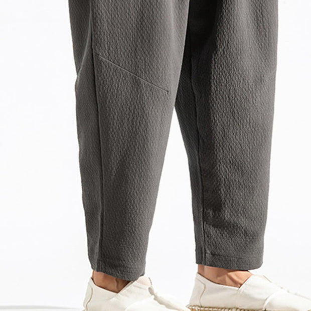 Buddha Stones Casual Pure Color Men's Jacquard Cotton Linen Harem Pants With Pockets - image 15