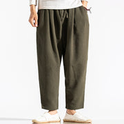 Buddha Stones Casual Pure Color Men's Jacquard Cotton Linen Harem Pants With Pockets - image 2