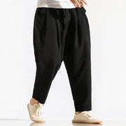 Buddha Stones Casual Pure Color Men's Jacquard Cotton Linen Harem Pants With Pockets - Black - US/UK/AU48，EU58(5XL) - image 21