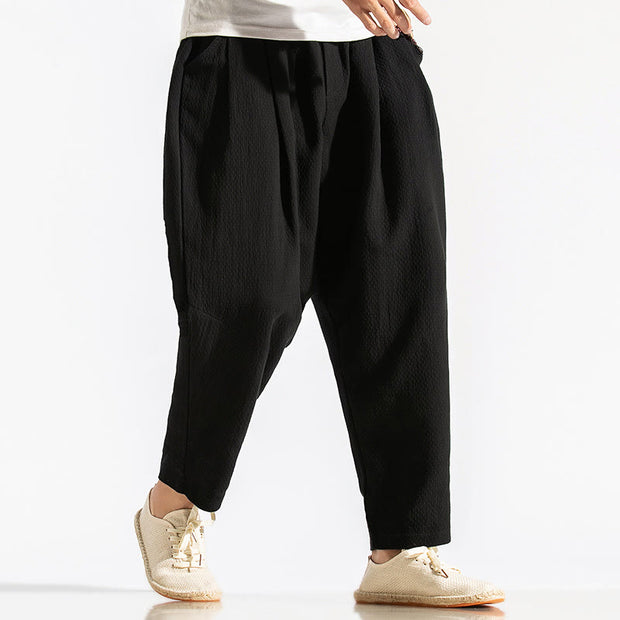 Buddha Stones Casual Pure Color Men's Jacquard Cotton Linen Harem Pants With Pockets - Black - US/UK/AU48，EU58(5XL) - image 21