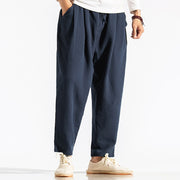 Buddha Stones Casual Pure Color Men's Jacquard Cotton Linen Harem Pants With Pockets - Navy - US/UK/AU48，EU58(5XL) - image 17